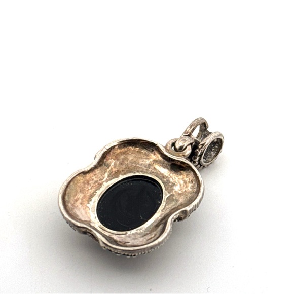 Large Vintage Sterling Silver & Marcasite Cameo Necklace Pendant - Picture 3 of 7